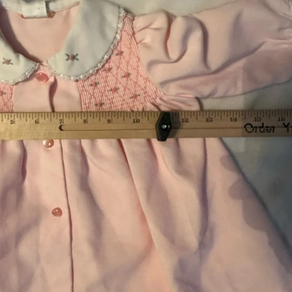 Vintage Pink Baby Girl Coat Dress 6-9M floral rose embroidered smocked unbranded